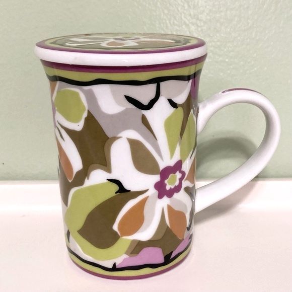 VERA BRADLEY Floral Tea Coffee Mug with Lid Floral Purple White Green Brown 8 oz - Picture 9 of 10